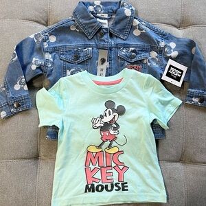 NWT Disney Mickey Mouse Soft Denim Jacket and Tee Set Toddler 3T
